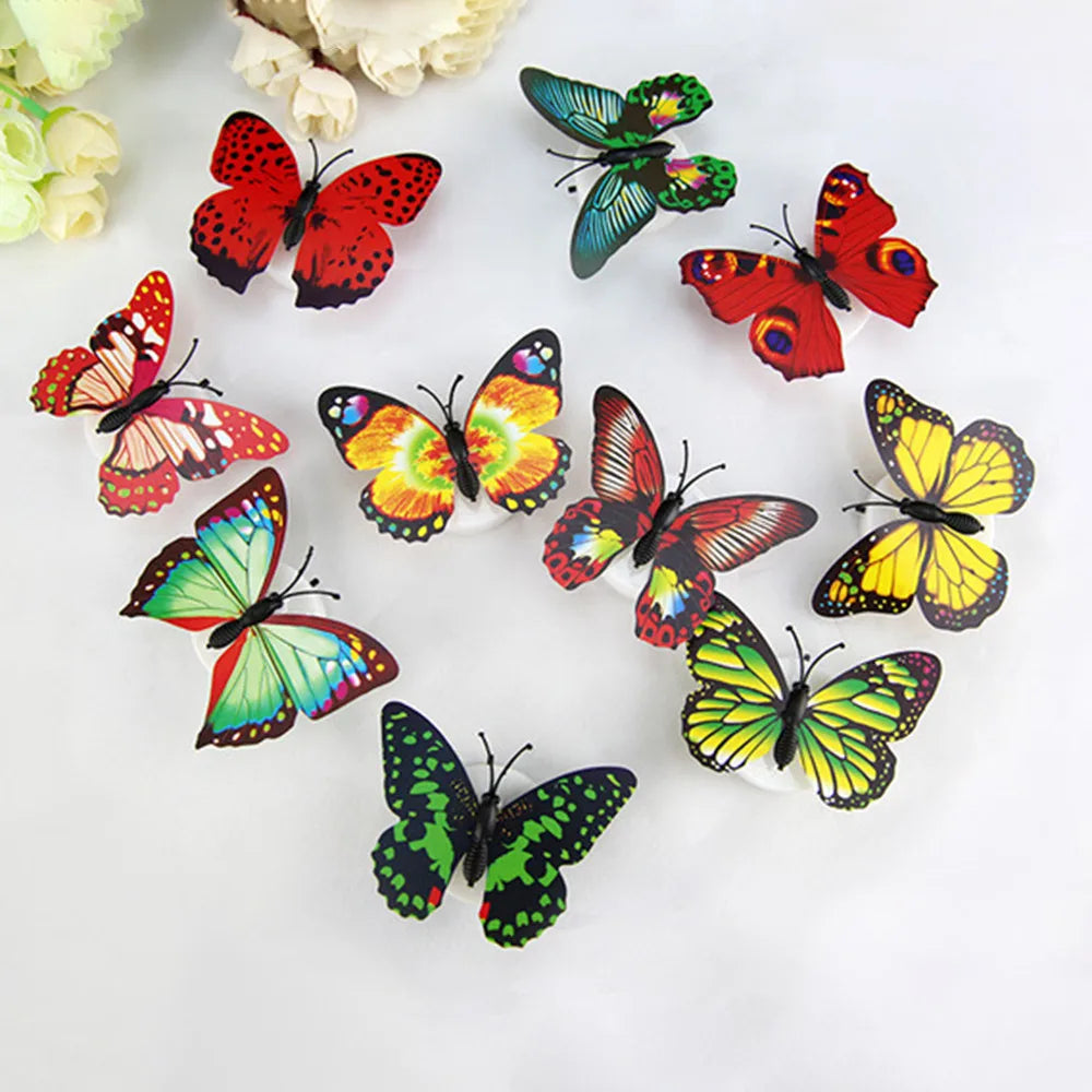 10Pcs 3D LED Luminous Butterfly Wall Sticker Night Light Decoration