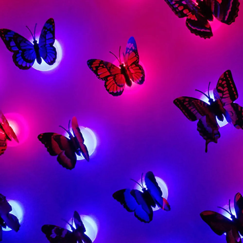 10Pcs 3D LED Luminous Butterfly Wall Sticker Night Light Decoration