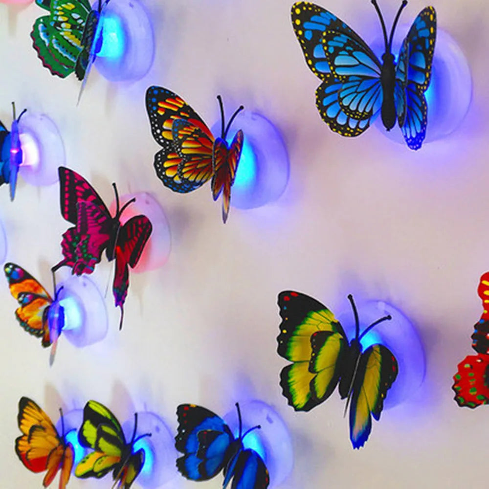 10Pcs 3D LED Luminous Butterfly Wall Sticker Night Light Decoration